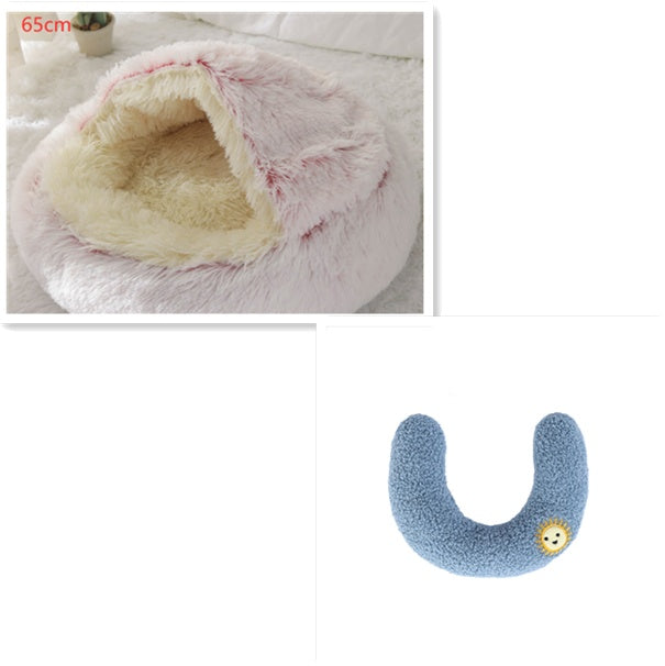 Lit 2 en 1 pour chien et chat - Lit d'hiver rond en peluche chaud pour animaux de compagnie - Lit doux et long en peluche pour animaux de compagnie